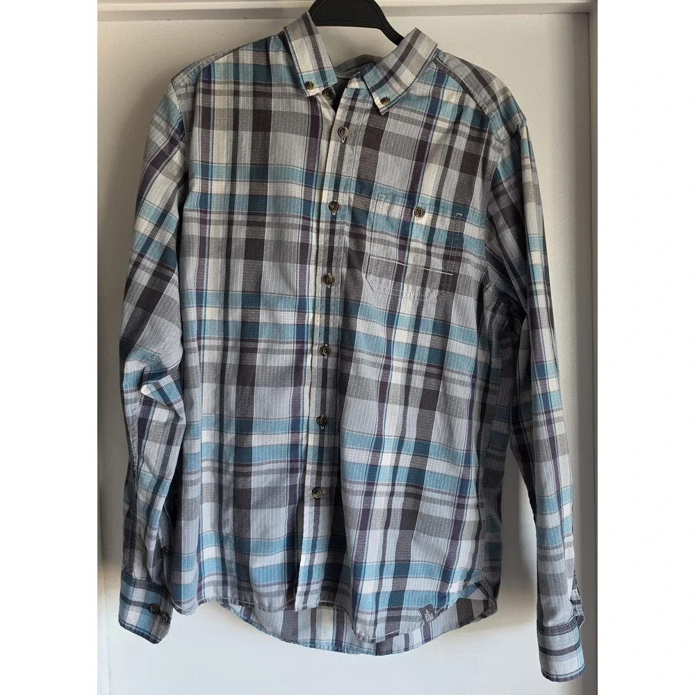 The North Face Men M Plaid Button-Down Shirt Long Sleeve Blue Grey Gorpcore